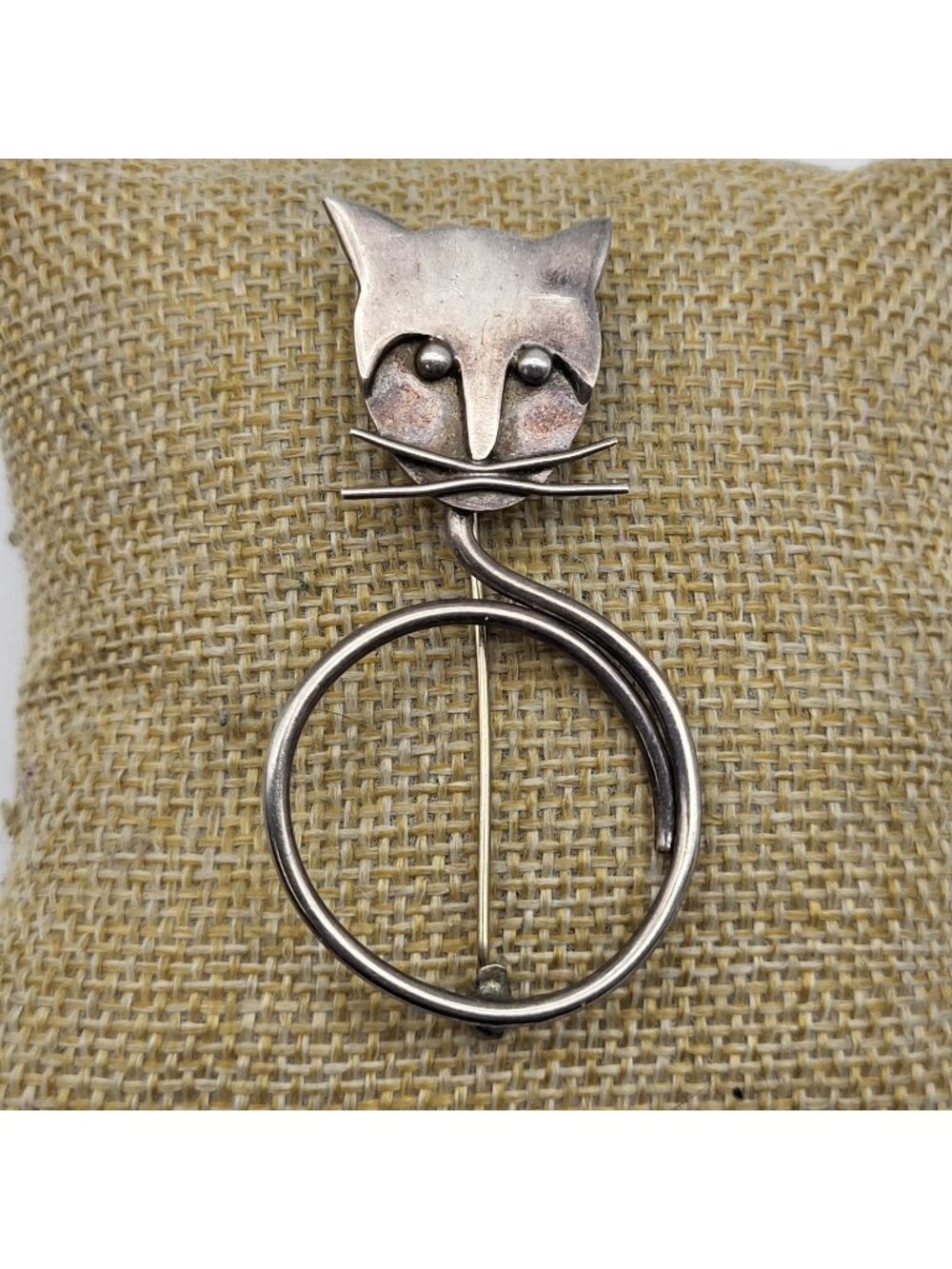 Amazing Sterling Silver Mexico Kitty Cat Kitten Brooch Pin MCM Eyeglasses holder
